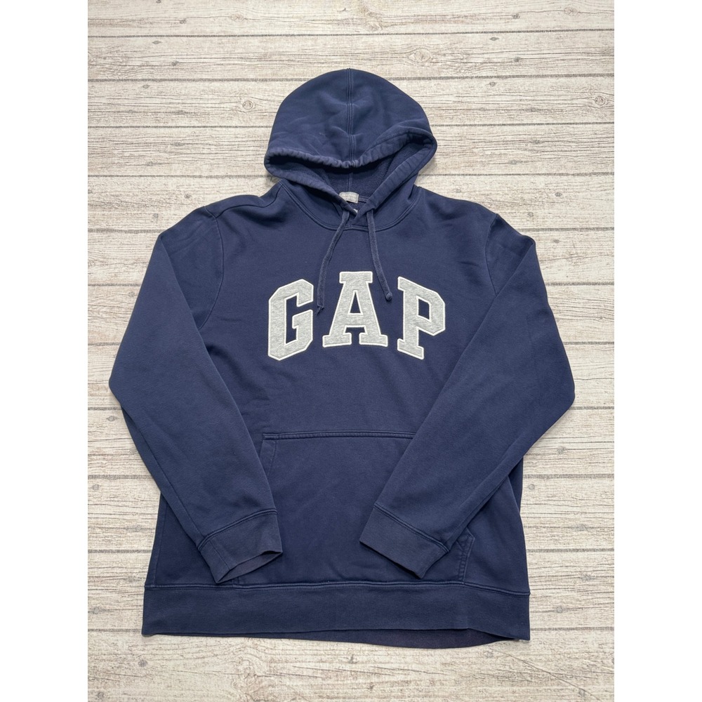 GAP Hoodie Men's Medium Navy Blue Fleece Lined Relaxed Fit Pullover Streetwear